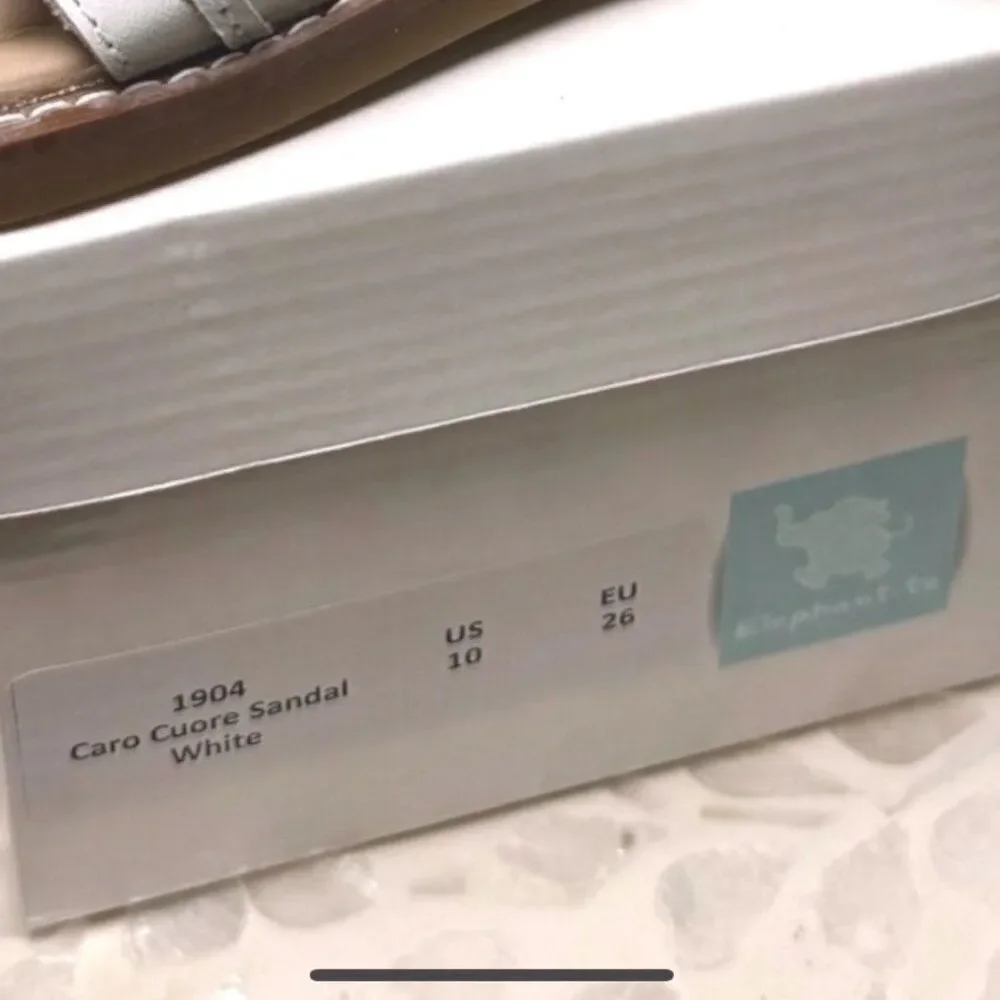 Elephantito Caro Cuore Leather Sandal Girls White Silver Hearts Size 10 EU 26